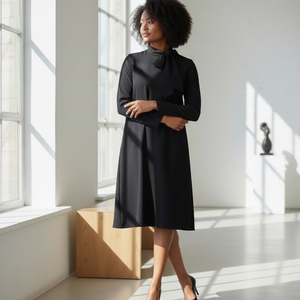 CALVIN KLEIN Elegant Black Dress with Bow Detail size 14 M - Picture 6 of 14